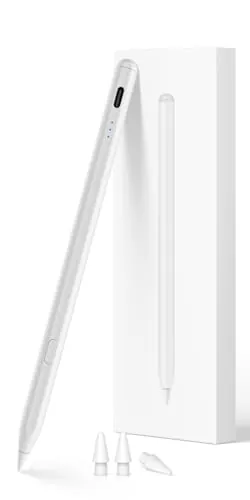 Lápiz para iPad 2018-2026 con Carga Rápida, Rechazo de Palma y Detección de Inclinación, Compatible con iPad 11/10/9/8/7/6/A16, Mini 7/6/5, Air M4/M3/M2 11"/13"/5/4/3, Pro M5/M4 13"/12.9″/11″- Blanco