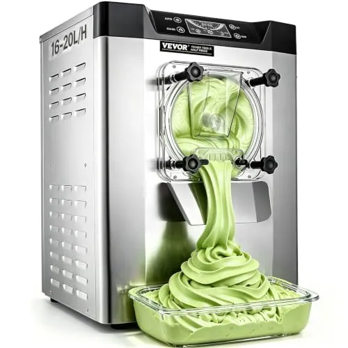 VEVOR Máquina Helados Blandos YKF-618,16-20 L, Máquina de Helado de Servido Suave Acero Inoxidable 304, Heladeras Hacer Helado Cremoso, PVC de Grado Alimenticio Panel LCD Inteligente, 40 x 50 x 70 cm