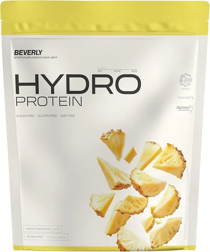 Beverly HYDRO PROTEIN – Proteína Hidrolizada de Suero con DigeZyme® y Tolerase® | 29 g Proteína por Ración | 1 kg (28 Servicios) | Alta Digestibilidad (Piña)