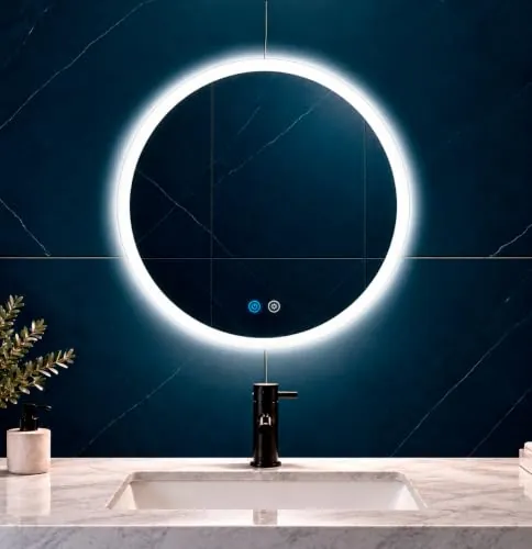 Marctani Espejo Baño con Luz Redondo 70 cm, Espejo LED Retroiluminado Antivaho con 3 Tonos de Luz y Brillo Regulable, Táctil, Cristal HD de 5 mm, Espejo Redondo de Pared para Baño y Tocador