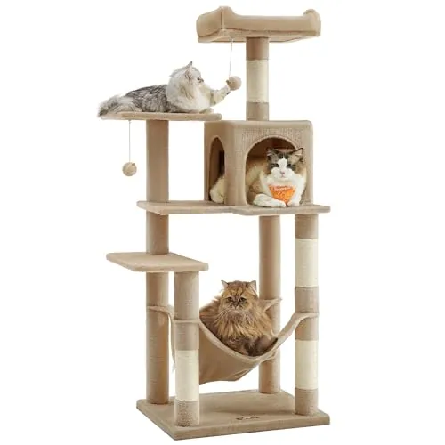 Feandrea Árbol para Gatos, Multinivel, Altura 137.7 cm, Marrón Camello