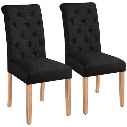 Yaheetech Juego de 2 Sillas de Comedor Silla Acolchada de Tela Negra
