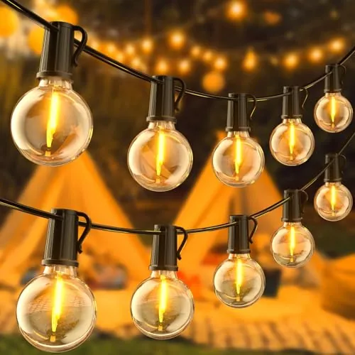 FIFlying Guirnaldas Luces Exterior 32,7 M/107 FT G40 Guirnaldas Luces Exterior Enchufables LED con 50+3 Bombillas, Impermeable, Estable, Blanco Cálido 2700 K, Adecuada para Jardín Patio Cafe Boda Fies