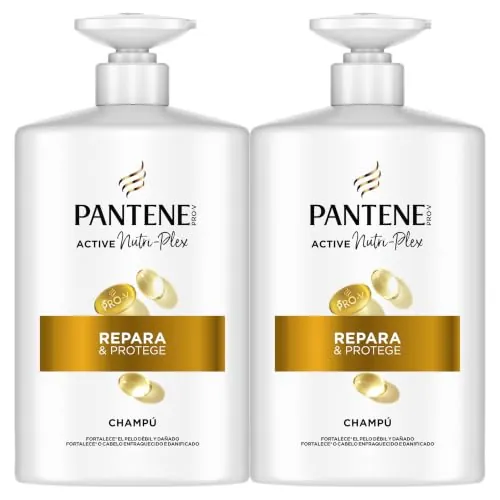 Pantene Pro-V Repara y Protege Champú para Pelo Seco y Dañado, 2x1L | Limpia los Enlaces Capilares, Sin Siliconas, Tecnología Active Nutri-Plex