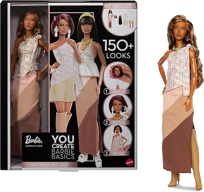 Barbie Basics You Create Kit Neutro 001, con muñeca Personalizable, Ropa y Accesorios universales, Cuerpo articulado y Cabeza Intercambiable, JJX35