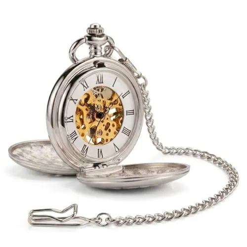 ShoppeWatch Reloj de Bolsillo para Hombre con Cadena | Reloj de Bolsillo Antiguo Cuerda Manual con Movimiento Mecánico Clásico | Steampunk Pocket Watch PW20