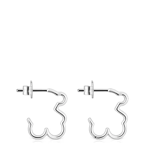 TOUS Pendientes de Plata de Primera Ley para Mujer con Motivo de Oso de 16 mm, Colección Silueta