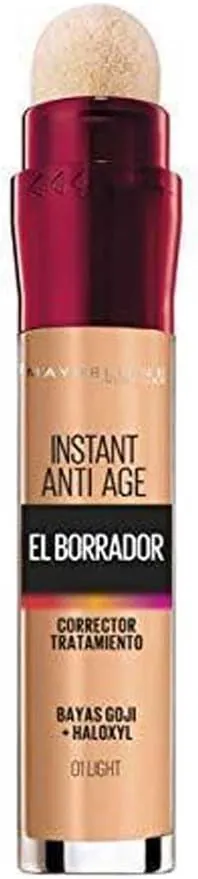 Maybelline New York, Corrector de Ojeras, Bolsas e Imperfecciones, Con Bayas de Goji y Haloxyl, Tono: 01 Light, 6.8 ml