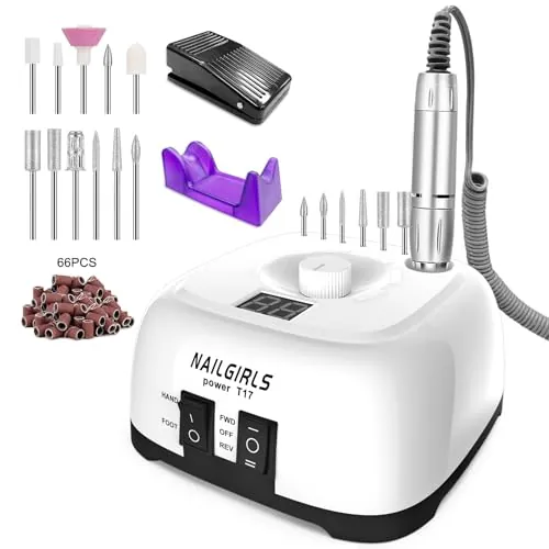 Torno para Uñas Profesional 35000RPM,NAILGIRLS 11 en 1 Torno de Uñas Acrilicas,Torno Electrico para Uñas con Pantalla y Pedal,Baja Vibración Torno Profesional para Uñas Tornos para Manicura y Pedicura
