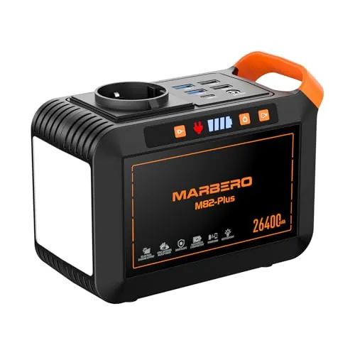 MARBERO Estación de Energía Portátil 26.400mAh, Batería de Litio con Enchufe AC 120W, Generador Solar con Salidas USB, LED y CC para Acampar, Emergencias, Aire Libre, Picnics, Pesca y Viajes