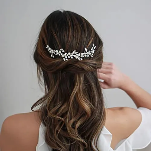 Qikuver Tocados de Boda Díadema Novia Pelo Novia Tiara Adornos Perla y Cristal, Adornos para el Pelo Plata Novias Accesorios para Boda Fiesta Velada