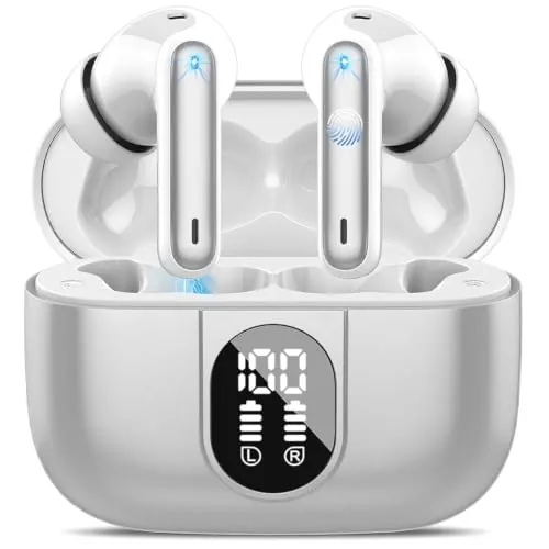 Donerton Auriculares Inalambricos Bluetooth 5.4 HiFi Estéreo, 48H Auriculares inalámbricos, 4 ENC Cancelacion Ruido HD Mic, IP7 Impermeable/Pantalla LED/Carga Rápida Tipo-C/para iOS/Android