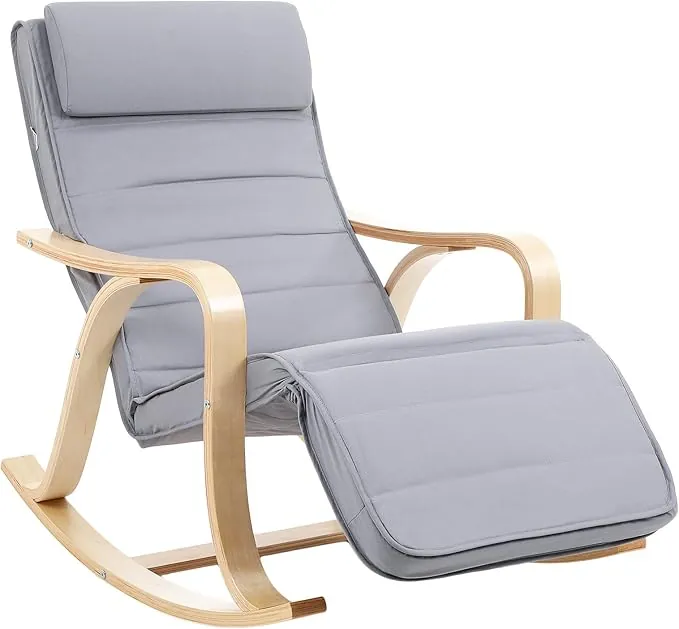 SONGMICS LYY41G Mecedora, Sillón Tumbona, Color Gris, 125 x 91 x 67 cm