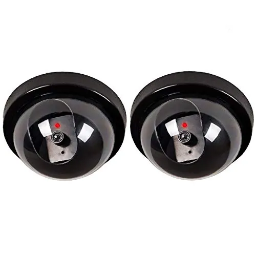SeeKool Cámaras de Simulada, Falsa Dummy Cúpula Cámara Simuladas para Seguridad Interior Exterior con LED Luz Roja Intermitente, Vigilancia Cámara Simulada CCTV, con Pegatina, Negro