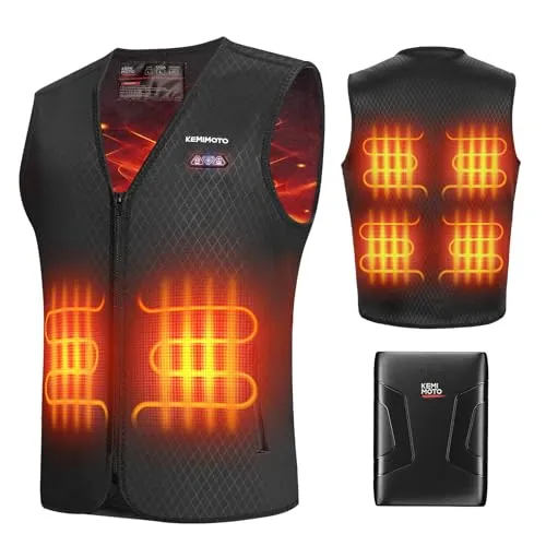 KEMIMOTO Chaleco Calefactable Hombre, Batería 10000 mAh, Control Independiente Delantero y Trasero, 6 Paneles Calefactores, Cortavientos, Invierno, Trabajo, Moto, Pesca y Aire Libre
