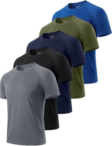 Cimic 5 Piezas Camiseta Deporte Hombre Running Manga Corta Hombre Ropa Deportiva Transpirable Basica para Gym Gimnasio 510 Black Grey Green Navy Blue XL