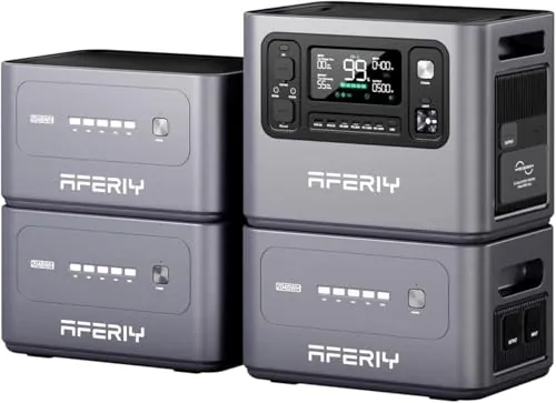 AFERIY 2800W Set Powerstation 2048Wh, Con 2048Wh 3 Baterías Expansión, Carga Rápida 1,5H, 13 Salidas, Onda Sinusoidal Pura 230V, Generador Solar LiFePO4 8192Wh Para Camping Oficina En Casa 2025 Nuevo