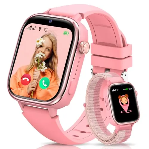 Sanorum Reloj Inteligente Niño con GPS/Videollamada/SOS/Regalo, Rosa