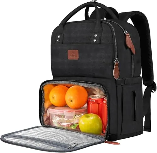 MATEIN Mochila de Picnic para Portatil de 15.6" con Compartimento Térmico para Almuerzo, Mochila Trabajo Mujer Impermeable, Lunch Backpack para Oficina, Camping y Viajes, Negro