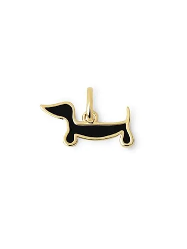 SINGULARU - Charm Perro Teckel Enamel Black. Colgante en Latón con Acabado Baño de Oro de 18Kt y Esmaltado. Reversible. Joyas para Mujer
