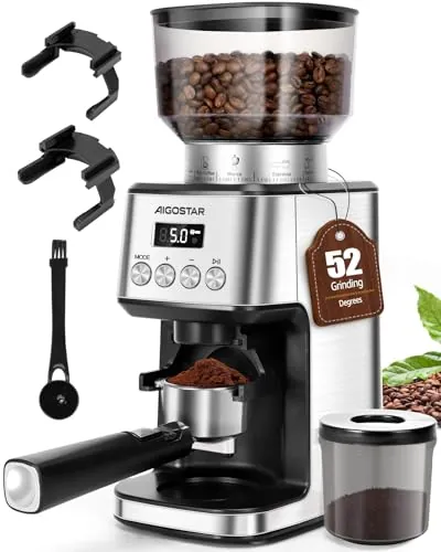 Aigostar Molinillo de Café Eléctrico, 52 Ajustes de Molido, Acero Inox