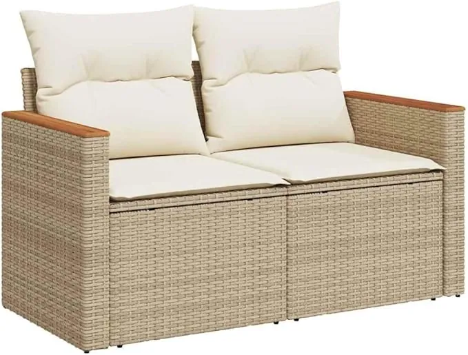 vidaXL Sofá de Jardín de 2 Plazas con Cojines, Sillón de Exterior, Sofá Modular, Asiento para Patio Terraza Balcón, Ratán Sintético Beige