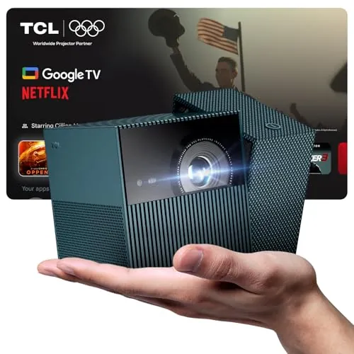 TCL PlayCube 4K DLP Proyector- [GoogleTV/Netflix Intégrées] Mini Proyector Portátil, 750 Lúmenes ISO, WiFi, Bluetooth, AutoFocus, Keystone, Ajustable para Cine en Casa, Interiores, Exteriores, Juegos