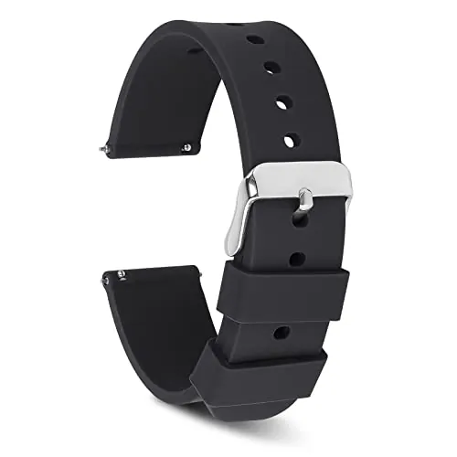 cobee Correas de reloj de silicona, correas de repuesto de goma suave impermeables de liberación rápida con hebilla de acero inoxidable chapada en plata, correas de reloj inteligente (18 mm-negro)