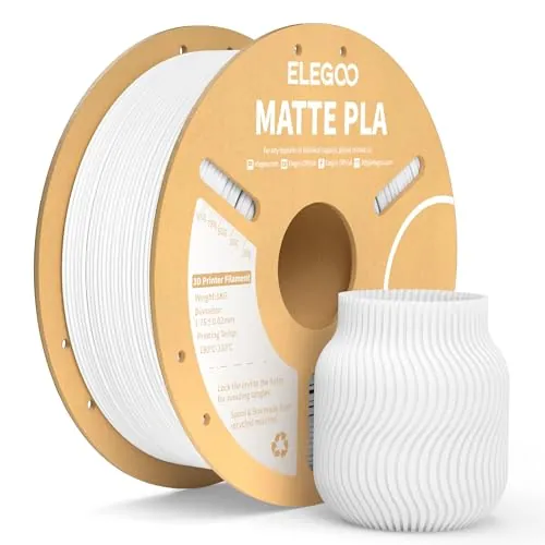 ELEGOO Filamento PLA MATE 1.75 1KG Blanco, Filamento para Impresora 3D, Precisión Dimensional +/- 0.02mm, Carrete Filamento 3D,para Mayoría Impresoras 3D