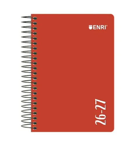 Enri, Agenda 2026 2027 Día Por Página, Tapa Plástico, 12 x 18 cm, Español, Color Rojo