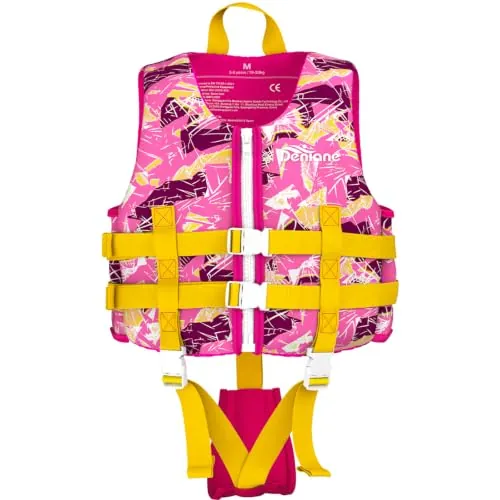 Chaleco Natacion niño 3 a 6 años, Probado por TÜV, Neopreno Chaleco niño Piscina, Traje de baño de Entrenamiento de natación con Correas de Seguridad Ajustables - Rosa/M (19-30 kg)