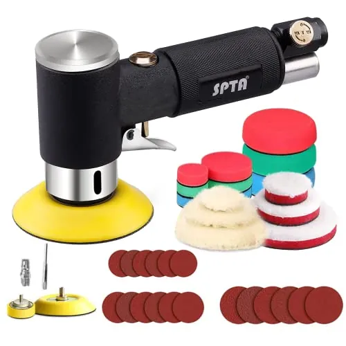 SPTA 25mm/50mm/80mm Lijadora de Aire Orbital Aleatoria, Mini Lijadora Neumática para Automóvil, Pulidora Neumática con 33 Almohadillas de Pulido