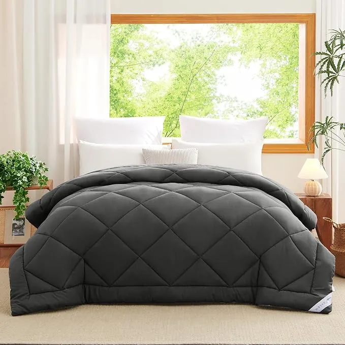 WAVVE Edredón Relleno Nórdico 240x260 cm para Cama 180, Edredón de Fibra 300gr/m², Ligero, Suave, Transpirable (260x240 cm, Gris)