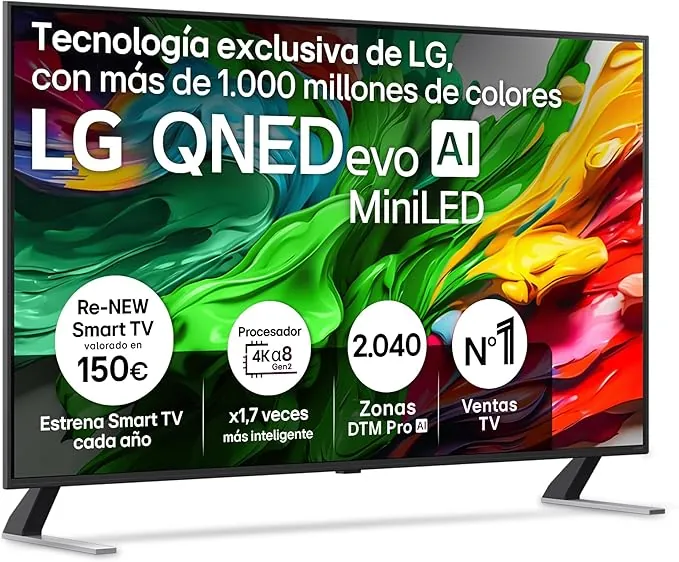 LG 55QNED85A6C - TV 55", 4K QNED EVO, Smart TV, WebOS 25, Procesador Potente e Inteligente, MiniLED AI, Super Upscaling, Dolby Vision y Dilgital Plus, Alexa/Google Assistant, Negro