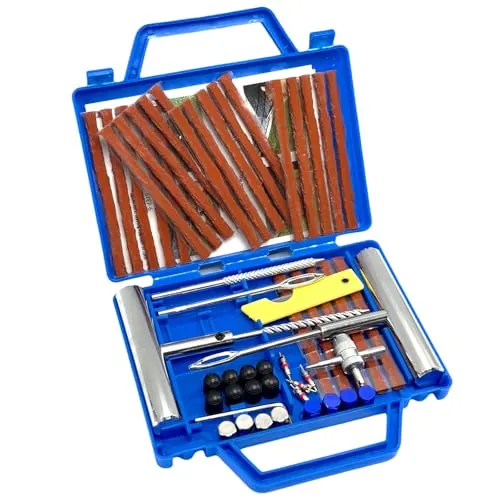 QUNNIE Kit de reparación de neumáticos, kit de reparación de neumáticos de 53 piezas, kit de reparación de neumáticos portátil para automóviles, camiones, motocicletas, vehículos recreativos, tractore