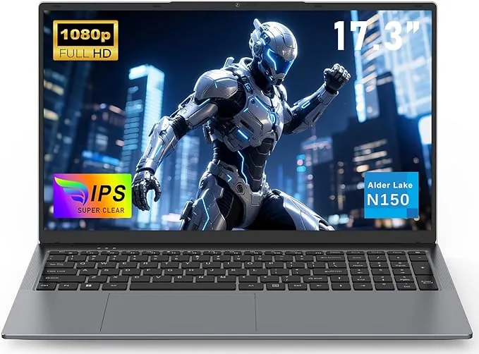 NAIKLULU 17.3 Pulgadas 2026 Pc Portatil Processor N150 (1,2 a 3,6Ghz), RAM 16GB SSD 1TB Laptop Computadora Ordenador Portatil, Teclado Completo Retroiluminado/6000Mah/Type-C