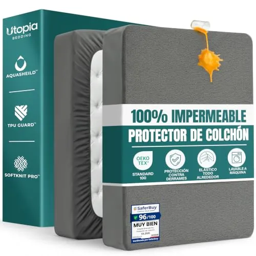 Utopia Bedding Protector Colchón 140 x 200 x 30 cm Impermeable, Certificación Oeko-Tex Funda Colchón, Cubre Colchón Transpirable, Elástico En Todo El Contorno Gris