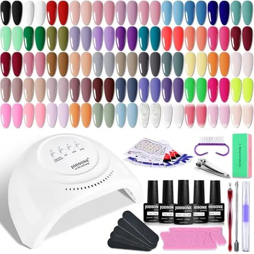 JODSONE Juego de Esmalte de Uñas de Gel de 60 Piezas con Base UV y Top Coat Mate, Herramientas Accesorias, Todas las Estaciones