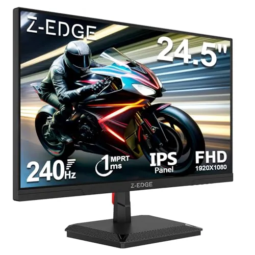 Z-Edge Monitor Gaming 24,5 Pulgadas, Pantalla PC Ordenador 240 Hz, Panel IPS, MPRT de 1 ms, Monitor LED Full HD, Brillo de 350 CD/m², FreeSync, HDR10, HDMI y DP, VESA Compatible