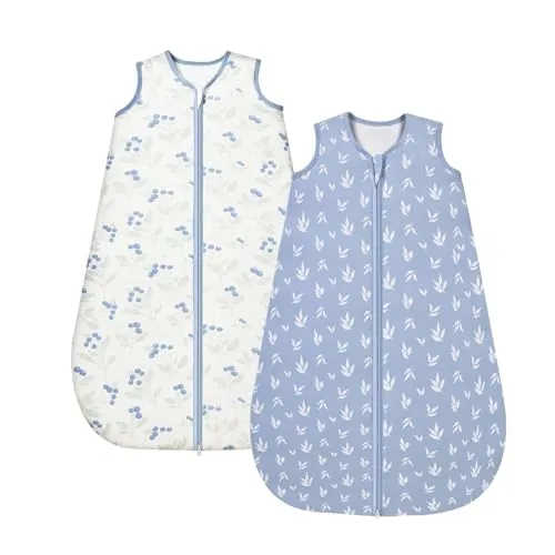ToyaTec Saco de Dormir para Bebé 1.0 Tog, Paquete de 2, Suave Viscosa de Bambú, Saco de Dormir de Fibra de Bambú Pura Orgánica para Primavera, Verano y Otoño(Azul,M)