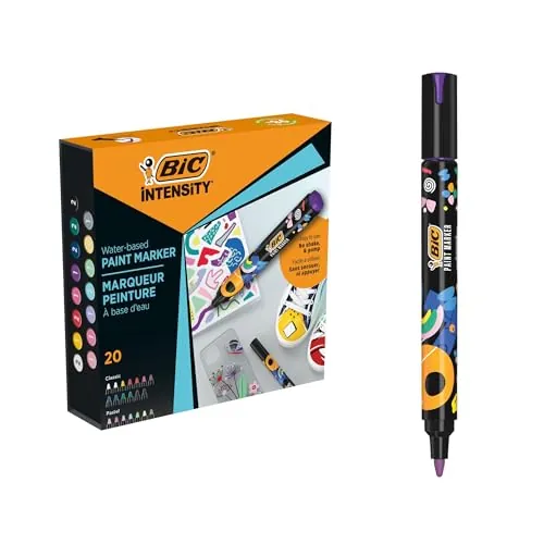BIC Intensity Paint Marcadores con Punta Media para Múltiples Superficies, No Tóxicos - Colores Clásicos y Pastel Surtidos, Caja de 20