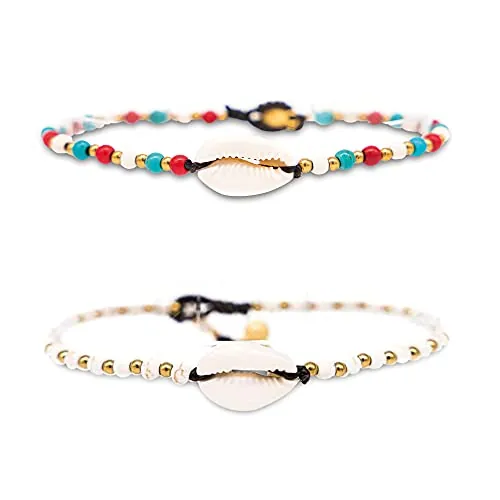 Made by Nami Tobillera Impermeable Mujer - Pulsera Surfera Boho con Conchas Marinas
