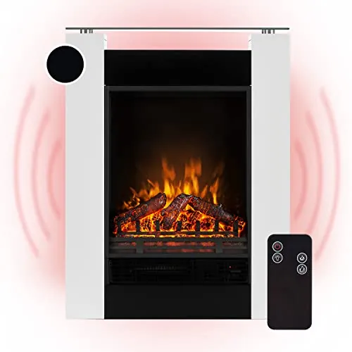 Klarstein Chimenea Electrica Pared, Estufa sin Leña de Interior, Chimeneas Electricas Decorativas 1800W, Llama LED, Chimenea Decorativa Falsa, Mando a Distancia, Temporizador y Termostato Ajustable