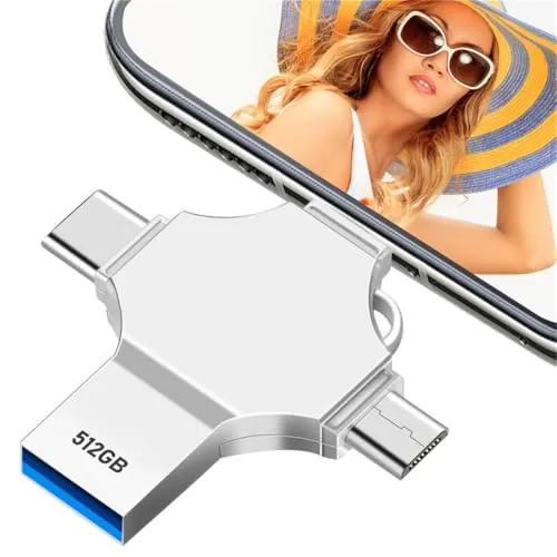 Memoria USB 512GB 4 en 1 Pendrive 3.0 Portátil USB C Pen Drive Memory Stick Metal Duro Disco Externo Compatible con OTG Android Smartphone Tablet Mac
