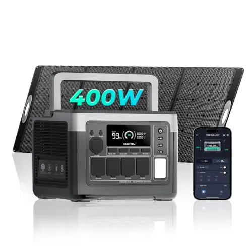 OUKITEL P1000PLUS Estación de Energía Portátil 1800W(Máxima 3600W) con Panel Solar 400W, Generador Solar con Batería LiFePO4 1024Wh, Carga Rápida de 1200 W