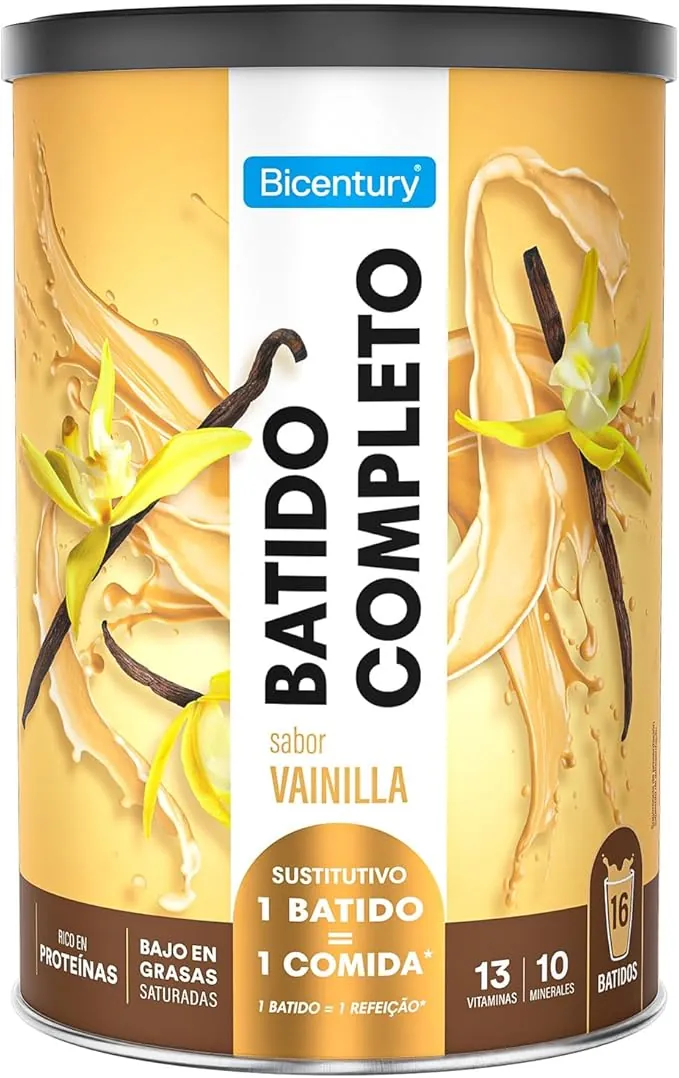 Bicentury Batido Completo Sustitutivo de Comida Sabor Vainilla, Rico en Proteínas, Bajo en Grasas saturadas, Un batido equivale a una comida completa, 436 g, 16 raciones