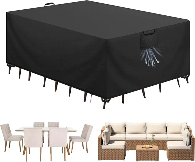 Funda Mesa Exterior Impermeable, Funda para Muebles de Jardín, Cubierta para Muebles de Jardin Tela Oxford 420D Anti Viento Anti UV Funda Protectora Mesa Exterior, Negro,180x120x74cm