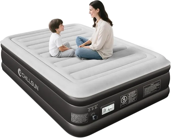 CHILLSUN Colchón Hinchable, colchón Inflable Equipado con Bomba autoinflable eléctrica（190x137x46cm）, Carga máxima de 275 kg, Adecuado para Uso doméstico y Camping (Individual/Doble)