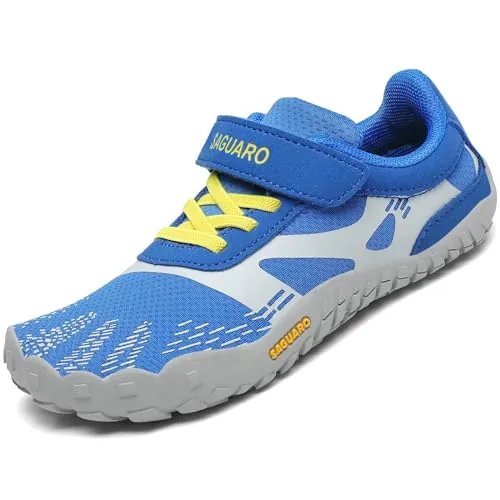 SAGUARO Calzado Descalzos Niños Zapatillas de Trail Niñas Transpirables Minimalistas Zapatos de Deporte Antideslizantes Fitness Barefoot Zapatillas Senderismo Exterior Azul Zafiro 33 EU