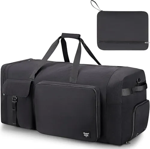 YOUNGOA Bolsa de Viaje Plegable para Hombre y Mujer, 80L Grande Bolsa de Deporte Impermeable con Compartimento para Zapatos, Negro